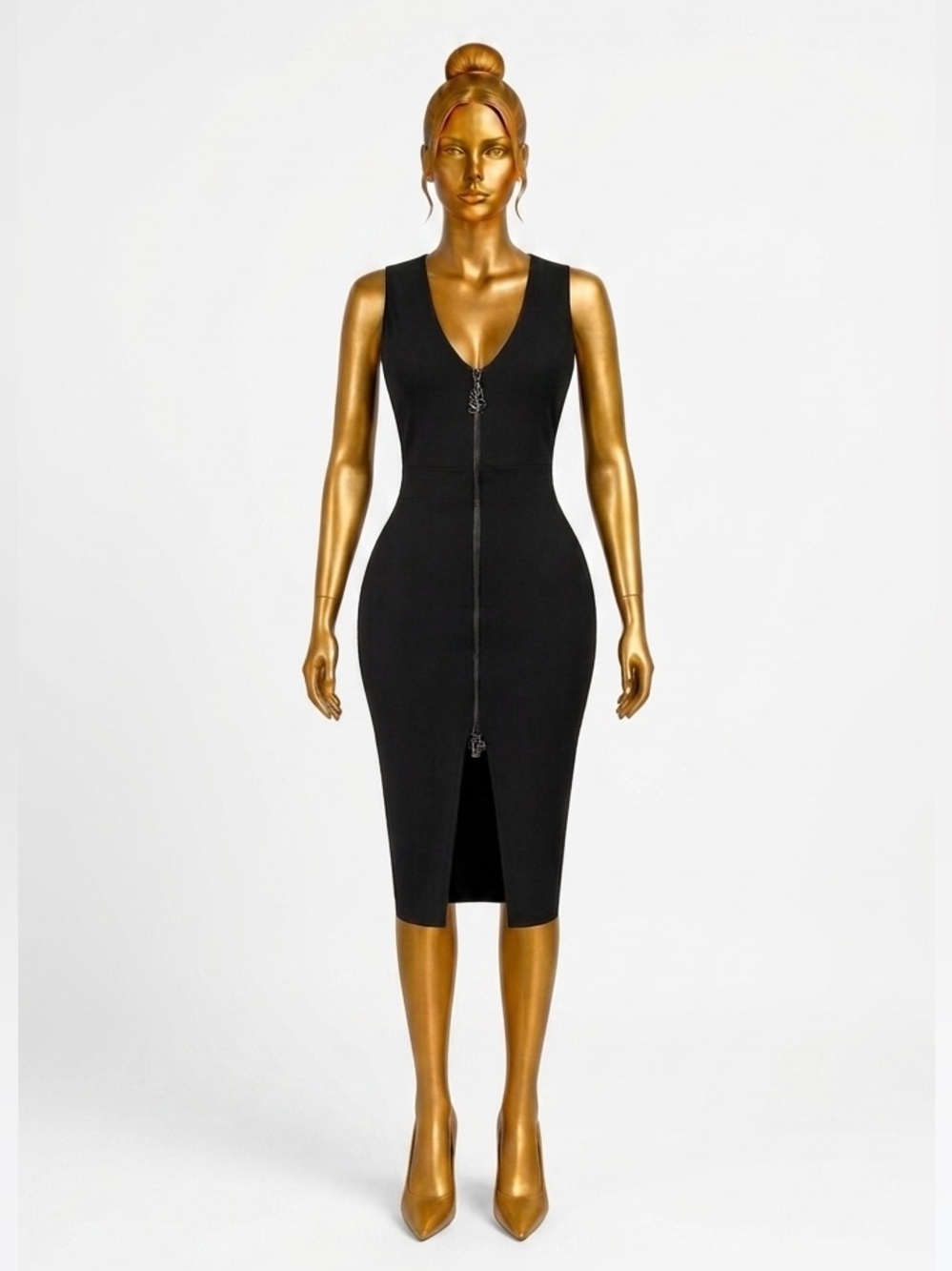 Boohoo Black Sleeveless Zip-Front Midi Dress